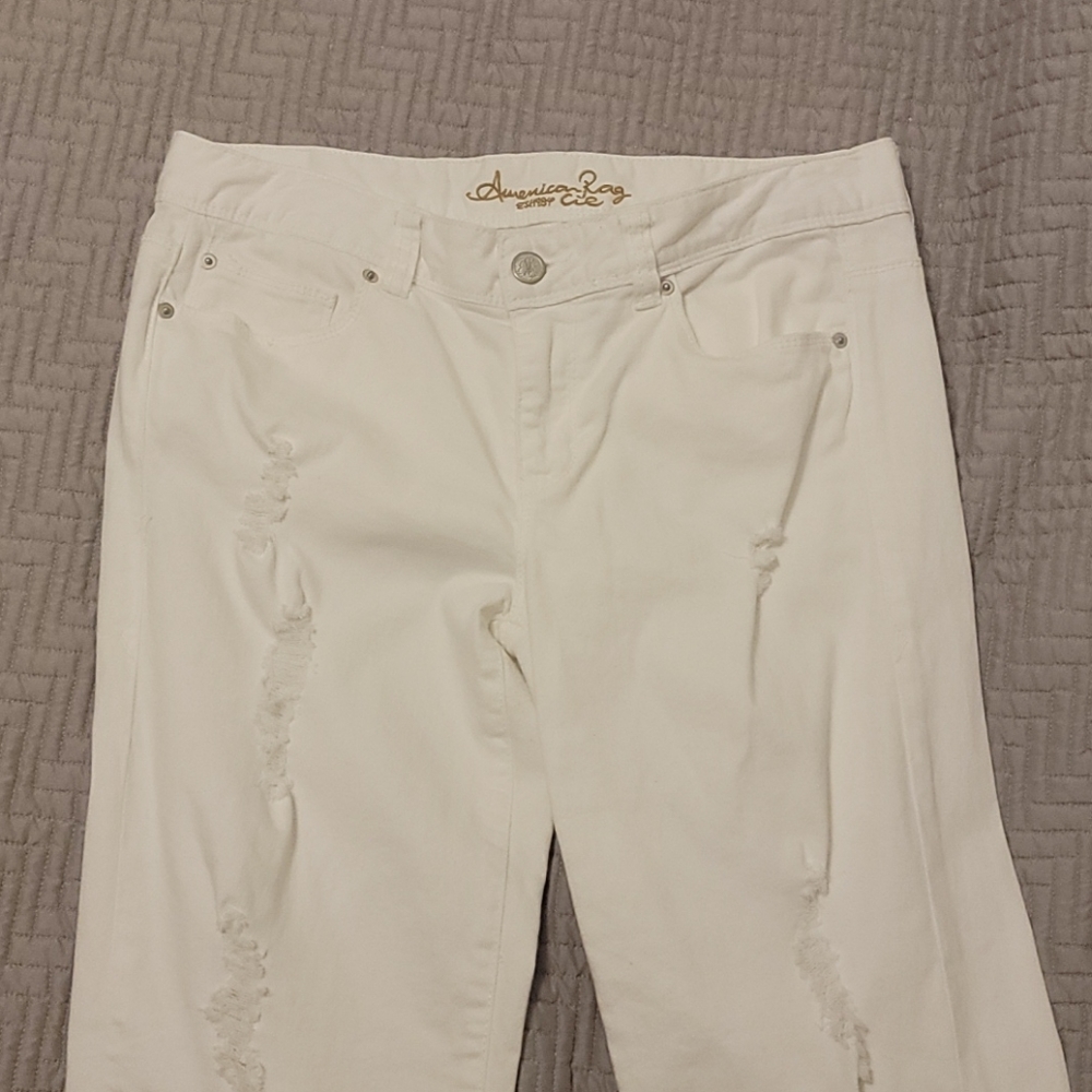 American Rag white distressed cuffed jeans